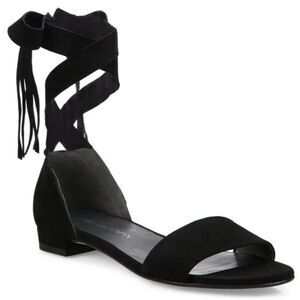 Stuart Weitzman Corbata Black Suede Ankle Wrap Sandals, size 8